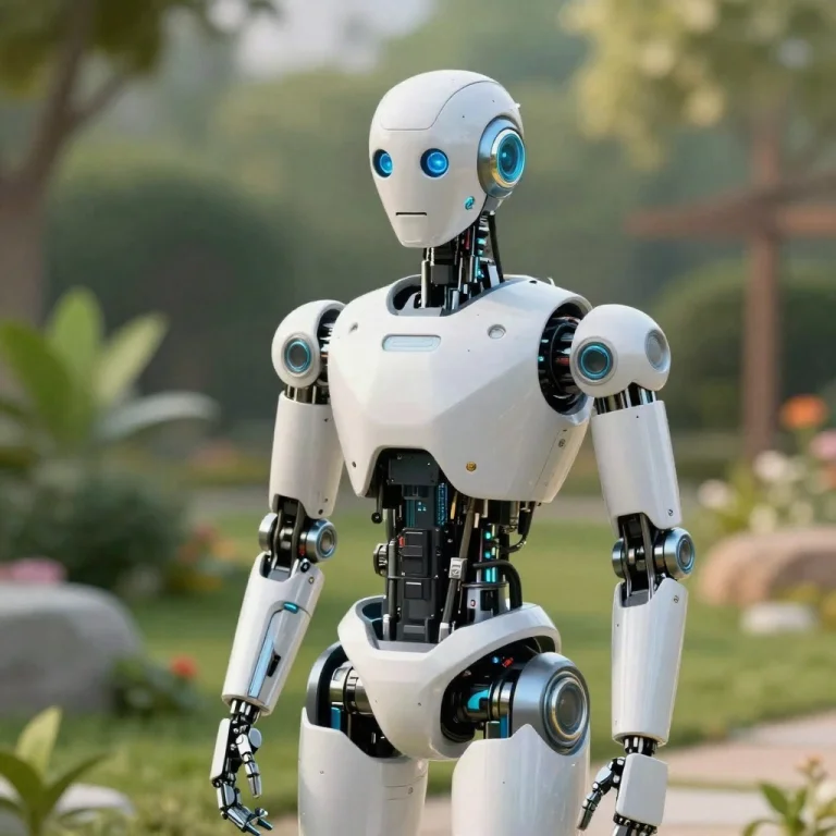 A Futuristic Robot In A Garden, Soft Daylight, Detailed