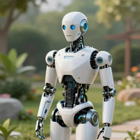 A Futuristic Robot In A Garden, Soft Daylight, Detailed — Stable Diffusion AI Prompt: a futuristic robot in a garden, soft daylight, detailed