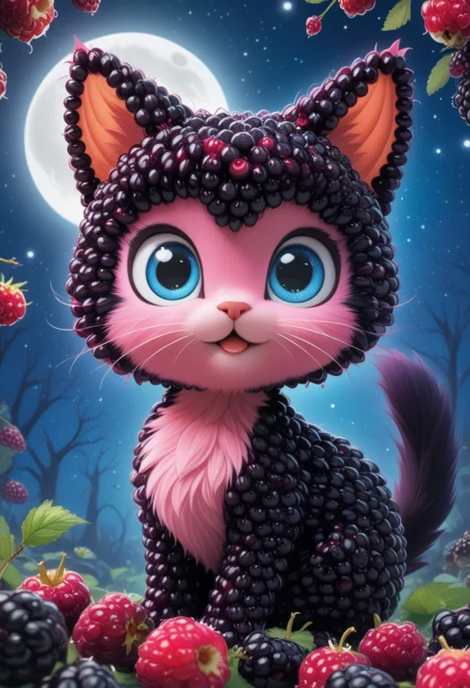 Blackberryworld, Cute Pink And Blue Cat, Berries World, Big...