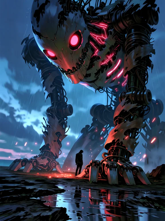 A Cinematic Low-angle Scene Of A Colossal Biomechanical Tita...