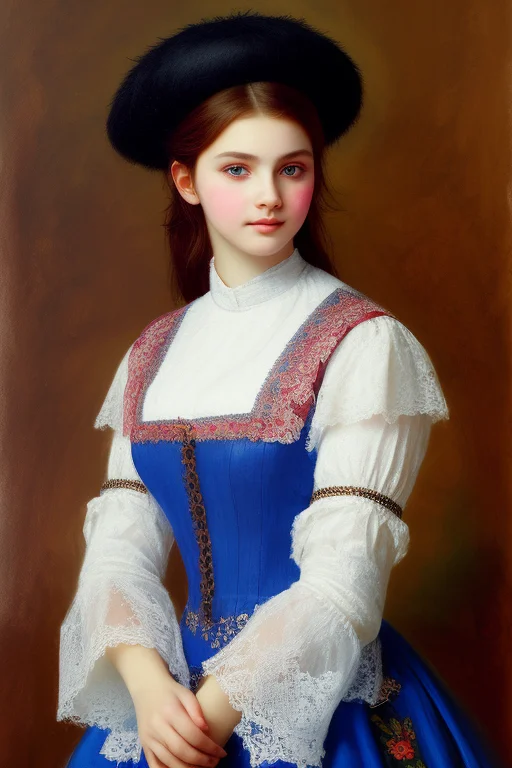 A Portrait Of Beautiful 15 Years Old Russian 1800 Girl In La...