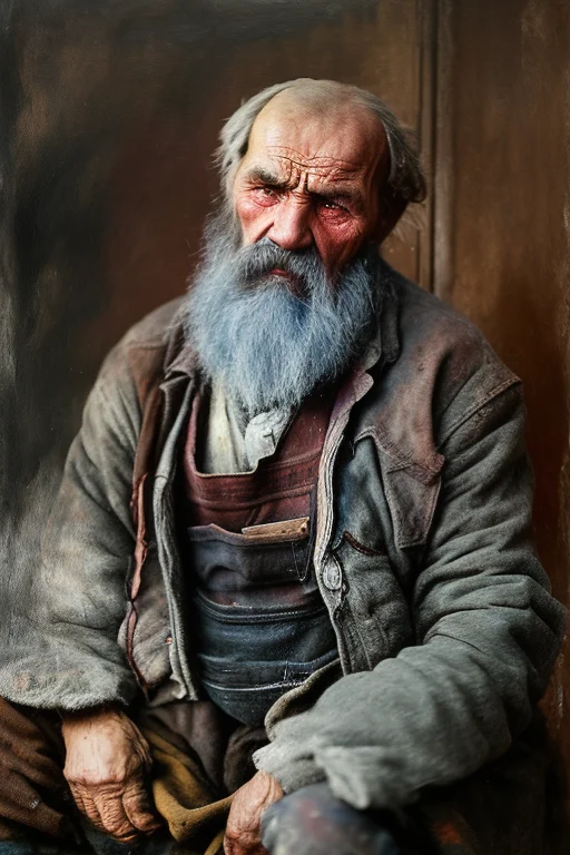 A Portrait Of Poor Russian 1800 Old Worker In Rags, Overwhel...