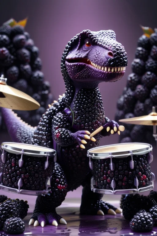 A Cute Dino With Drums . Surreal Fantasy Scenery.. Blackberr...