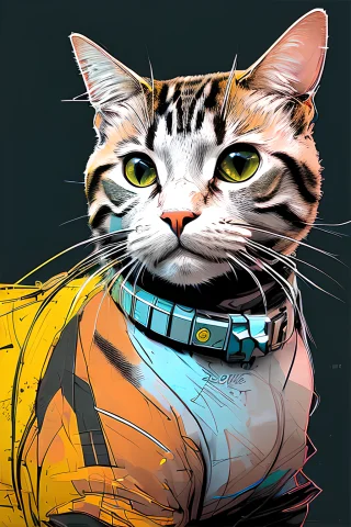 Samdoesarts1.3, Nvinkpunk, A Photorealistic Portrait Of A Ca... — Stable Diffusion AI Prompt: (samdoesarts:1.3), nvinkpunk, a photorealistic portrait of a cat, cyber cat, cyb...