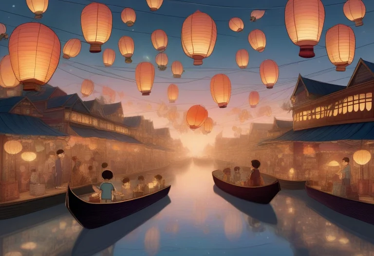 A Floating Market Of Airships And Paper Lanterns, Childrens...