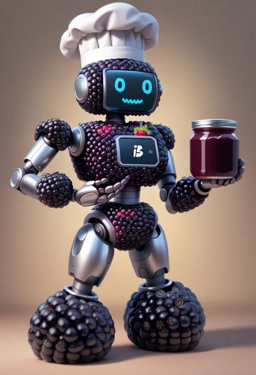 Blackberry World, A Robot Chef Made Of Blackberries, Holding...