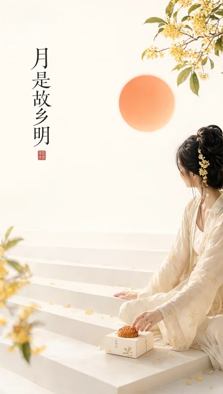 主题方向：东方禅意极简中秋封面海报 风格分支：中秋女性审美明...