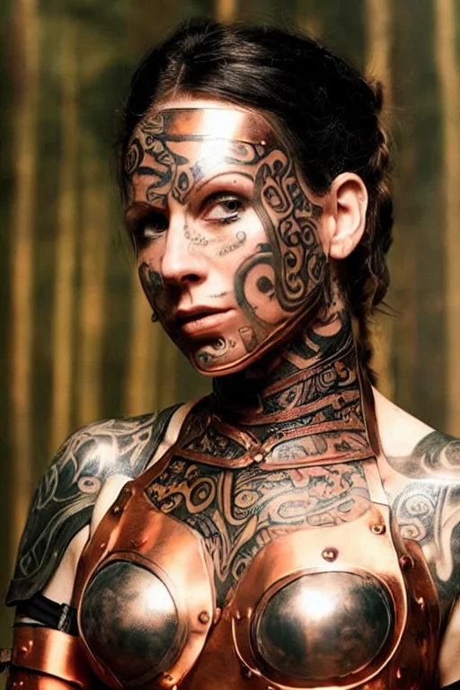 Picture Of A Steampunk Warrior Woman With Face And Body Tatt...