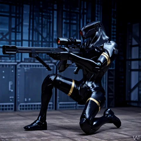 Valkbot,robot,dark Body,solo Indoor,on One Knee,aiming,holdi... — Stable Diffusion AI Prompt: Valkbot,robot,dark body,solo indoor,on one knee,aiming,holding sniper rifle,