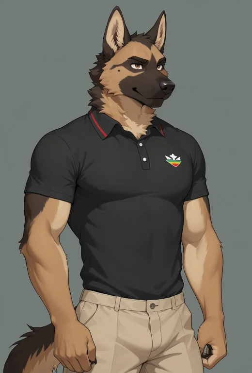 Male Anthro German Shepherd, Multicolored Fur, Solo, Polo Sh...