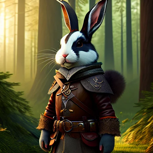 A Bunny Archer Dressed With A Leather Harness, In Forest, Hi...