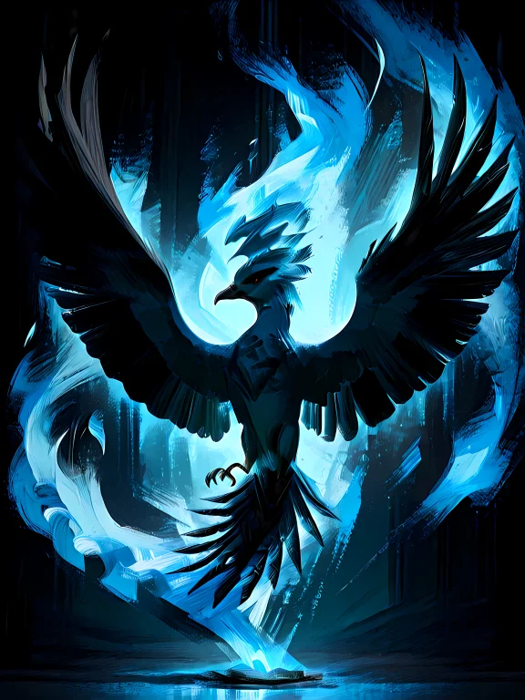 Nytetyde, 1other, Phoenix, Black Feathers, Blue Fire, Fiery...