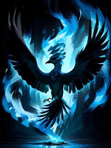 Nytetyde, 1other, Phoenix, Black Feathers, Blue Fire, Fiery... — Stable Diffusion AI Prompt: nyte_tyde, 1other, phoenix, black feathers, blue fire, fiery wings, black wings,...