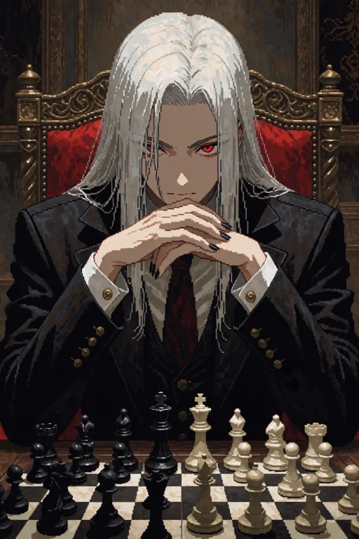 Dark Fantasy Anime 16bit Pixel Art Painting Of A The Chessma...