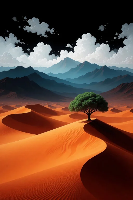 This Is A Digital Illustration Depicting A Solitary Green Tr...