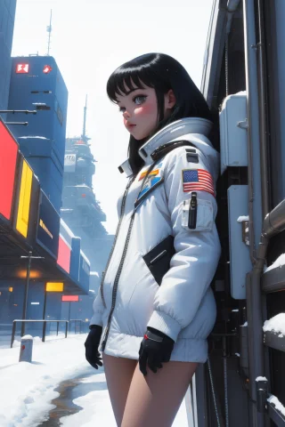 1girl, Loramisawahiroshi1 Watercolor, Space Shuttle, Snowy,... — Stable Diffusion AI Prompt: 1girl, watercolor, Space shuttle, Snowy, Bokeh, Cyberpunk Art, moody lighting,...