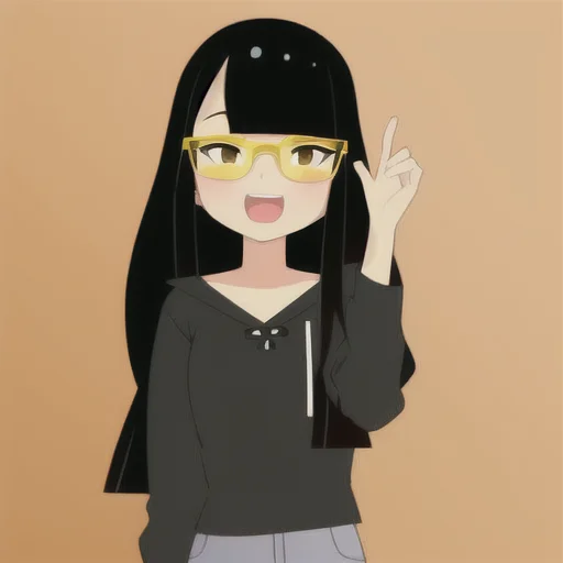 1girl, Bangs, Blackhair, Flatcolor, Glasses, Lookingatviewer...