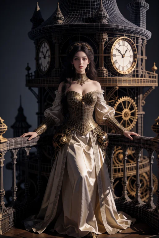 3dworld A Young Woman Stands On A Balcony Of A Clockwork Tow...