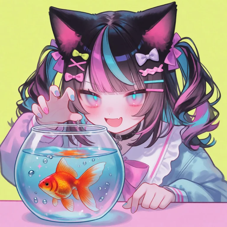 Pastel Color Palette, Aesthetic. A Jirai Kei Girl With Cat E...