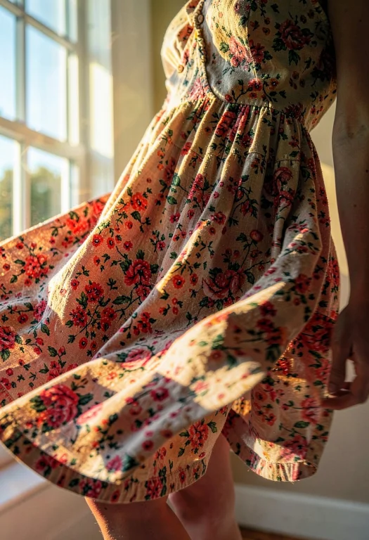 A Summer Dress Caught Mid-spin In Golden Light, Soft Window...