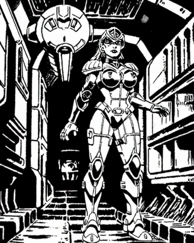 Masterpiece Incredible Woman In Open Sexy Power Armor Metroi... — Stable Diffusion AI Prompt: Masterpiece incredible woman in Open sexy power armor Metroid greyscale, No helm...