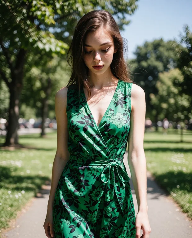 Rlyjada Caucasian Woman Wearing A Greeen Wrap Dress With A D...