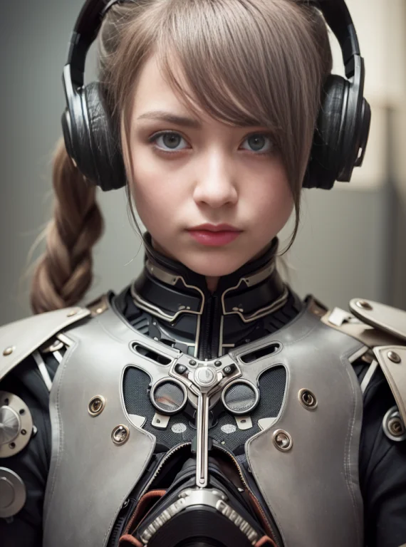 Full Body, Robot Women With Two Ponytails With Apocalyptic A...