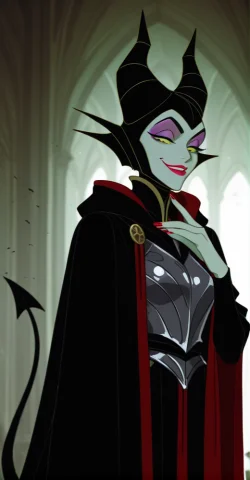 Loramaleficent-sleepingbeauty19591 Mlefcnt, Female, Solo, Pa... — Stable Diffusion AI Prompt: mlefcnt, female, solo, pale green skin, green sclera, black eyes, red lips, red...