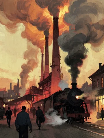 Bradhamel Art Style. A Dramatic Industrial Scene At Dusk Or... — Stable Diffusion AI Prompt: Bradhamel art style. A dramatic industrial scene at dusk or dawn, dominated by t...