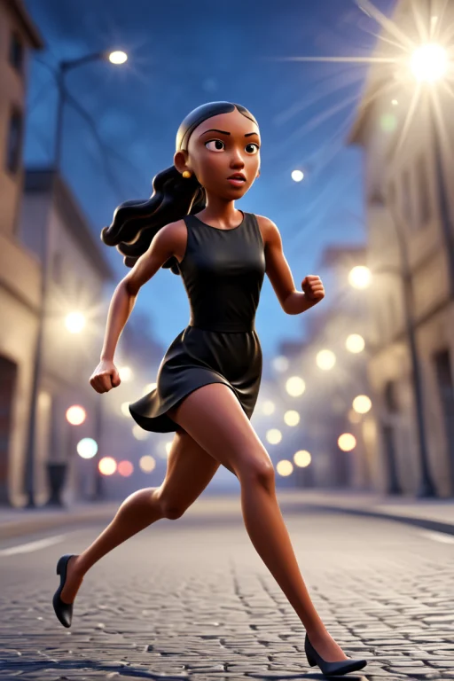 Monique, 1girl, 3d Character, Dark Skin, Black Dress, Runnin...