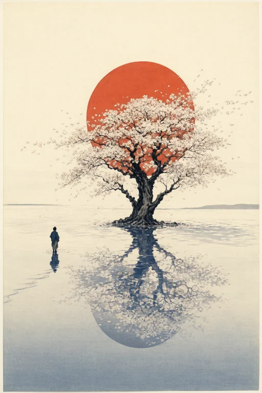 A Traditional Japanese Woodblock Print On Cream Washi Paper,...