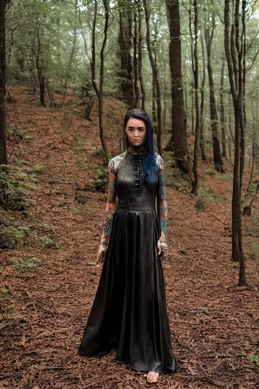 Color Picture, Tattoo Woman Elf Wizard, Wearing A Long Dress...