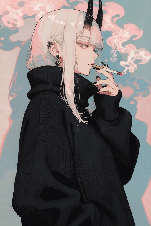 A Clean Digital Anime Illustration In Profile View, Showcasi...