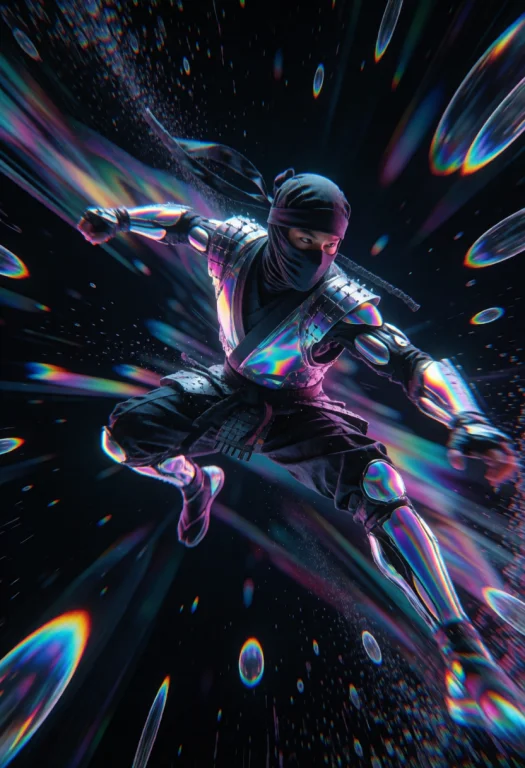 Low-angle Wide-shot, High-speed Freeze Frame, Ninja Warrior...