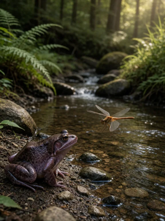 A Realistic, Cinematic Wildlife Photograph Shows A Deep Purp...