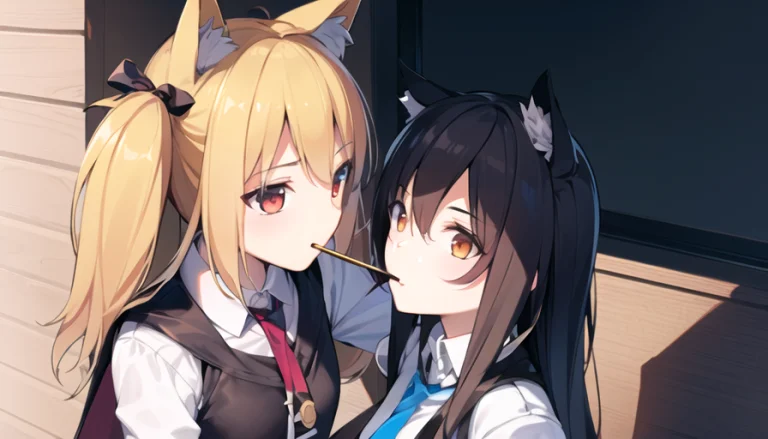 Masterpiece,best Quality, 2girls, 2wolfgirls, Yuri, Red Eyes...