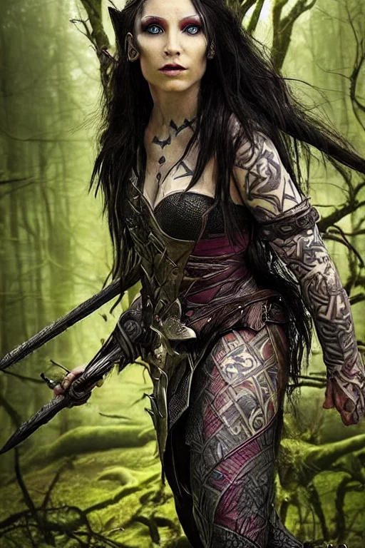Colour Picture Epic Fantasy Villain Elf Female Wizard With A...