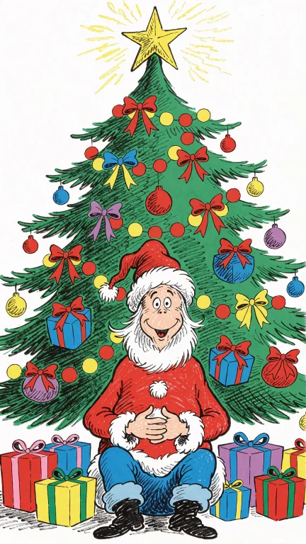 A Childrens Book Illustration Of A A Drawing Of A Santa Clau...