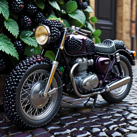 Blackberryworld, A Close-up Of A Vintage Cafe Racer Motorcyc... — SDXL AI Prompt: blackberryworld, a close-up of a vintage cafe racer motorcycle parked on cobbles...