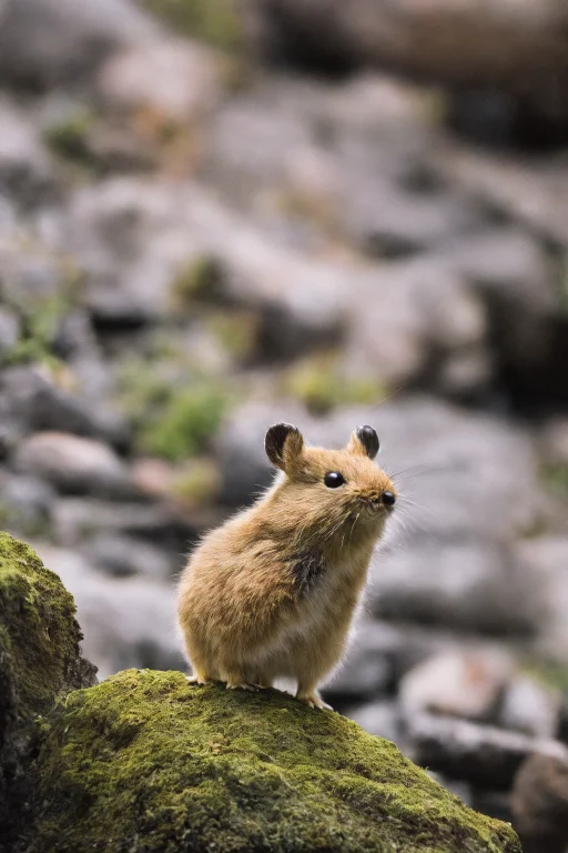Classicnegative Photo Of A Cute Pika Standing On A Mossy Roc...