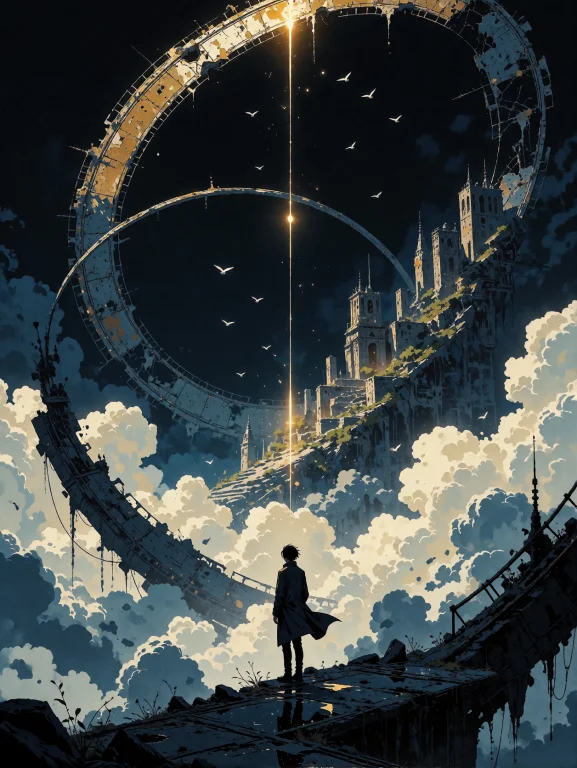 Cinematic Anime Illustration, A Solitary Young Man Standing...