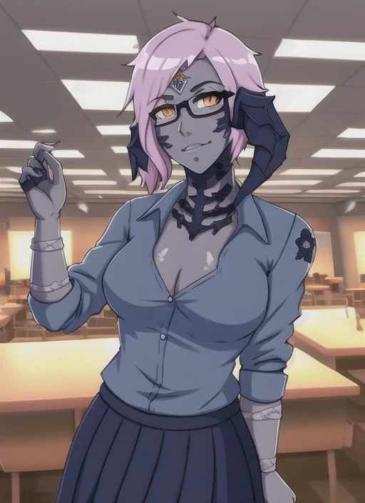 4k, High Quality, Short Light Purple Hair, Anime, Orange Eye...