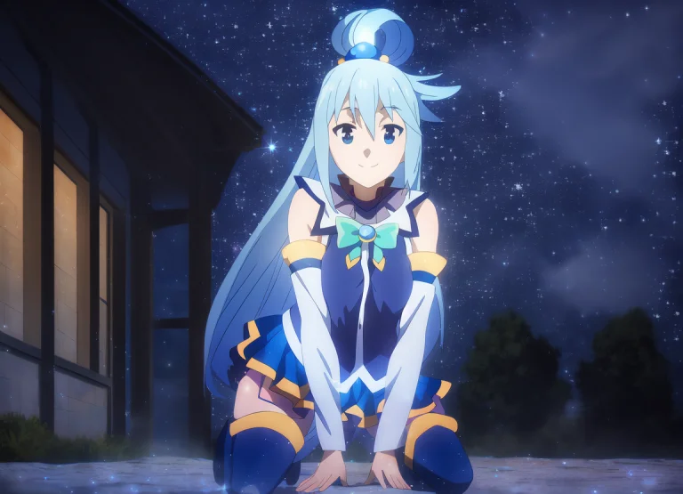 Axel Aqua, Smiling, On Her Knees Night Stars Sparkle