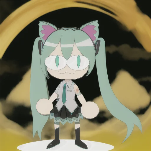 Hatsune Miku, 1girl, Full Body, 3, Cat Ears, Chibi, Cat Girl...
