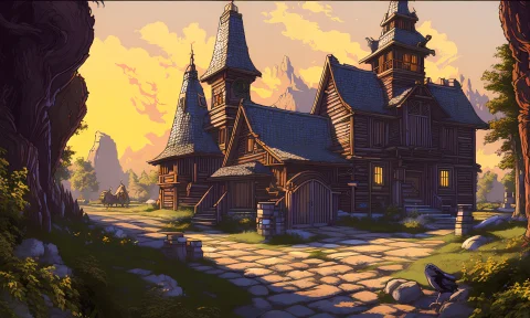 Dvd Screengrab Frontier Town Dd Style Fantasy, Vector-art, D... — Stable Diffusion AI Prompt: dvd screengrab Frontier Town d&d style fantasy, vector-art, detailed realistic p...