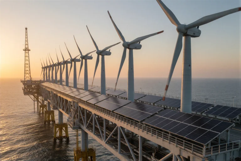 A Colossal Offshore Energy Platform Stretches Across Calm Oc...