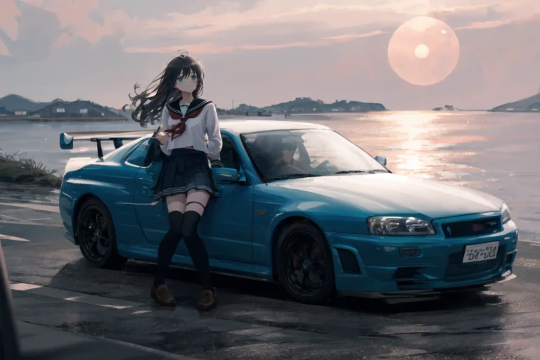 Masterpiece, Best Quality, 1girl, 1girl1, Car, Solo, Sitting...