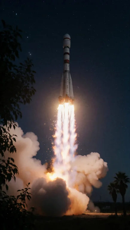 A Rocket With A White Cylindrical Body Featuring Red Horizon...
