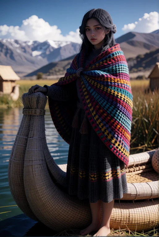 3dworld A Young Woman Stands At The Prow Of A Reed Boat On A...