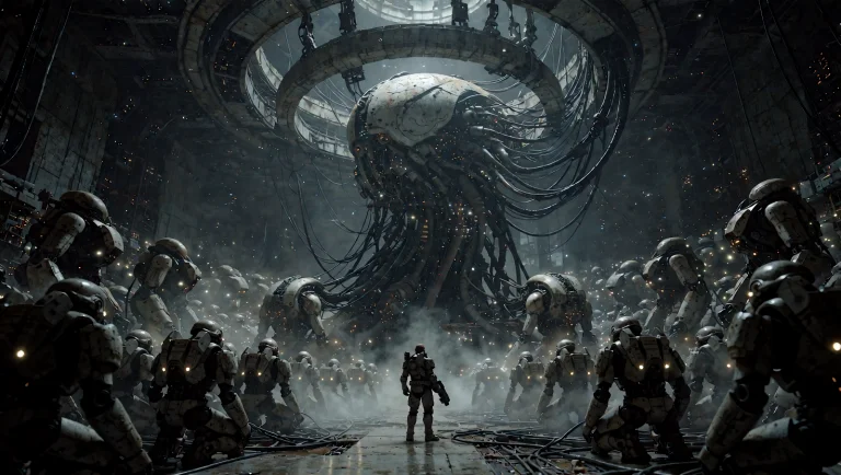 Ultra-realistic Widescreen Cinematic Frame From A Dark Scien...
